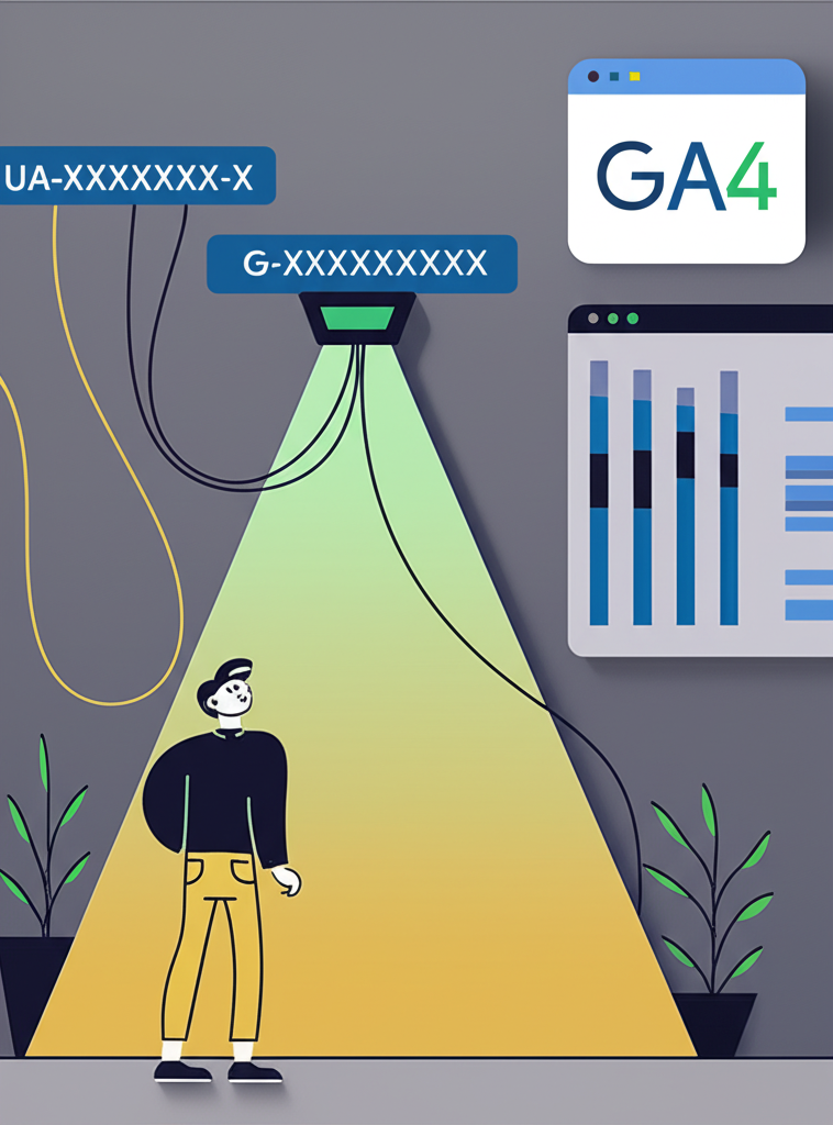 Google Analytics устранение путаницы 12 цифр: наглядное различие между кодами UA и GA4.