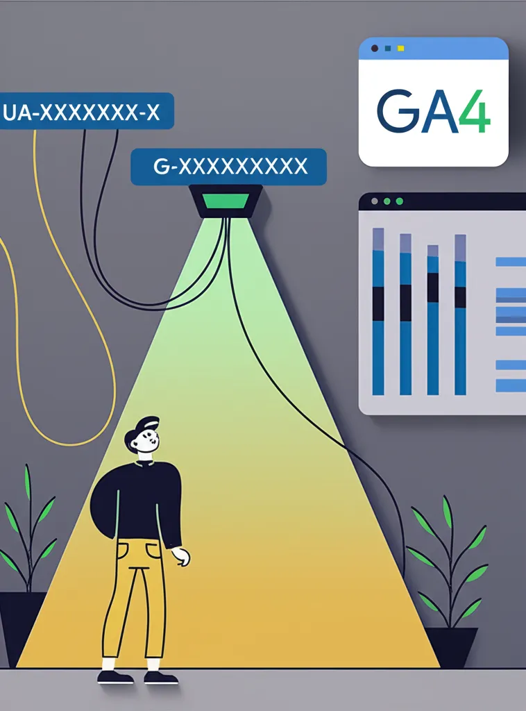 Google Analytics устранение путаницы 12 цифр: наглядное различие между кодами UA и GA4.