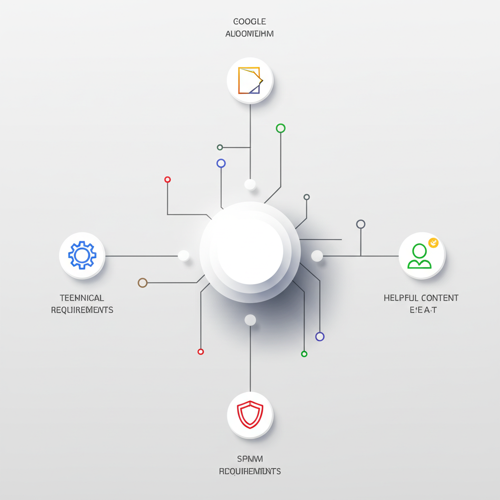 Инфографика, иллюстрирующая ключевые принципы google search essentials для сайтов.