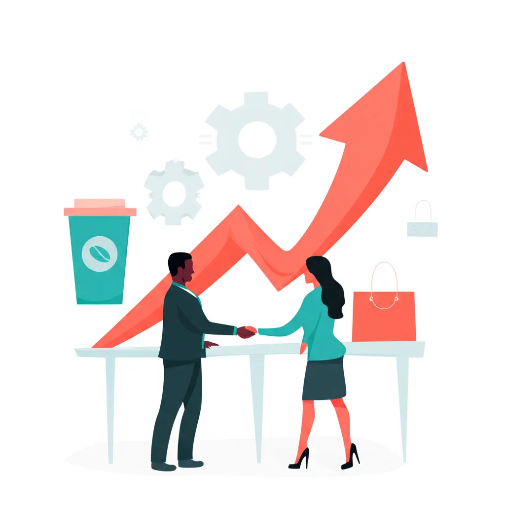 Два предпринимателя реализуют идеи сотрудничества в малом бизнесе для повышения продаж, пожимая руки.