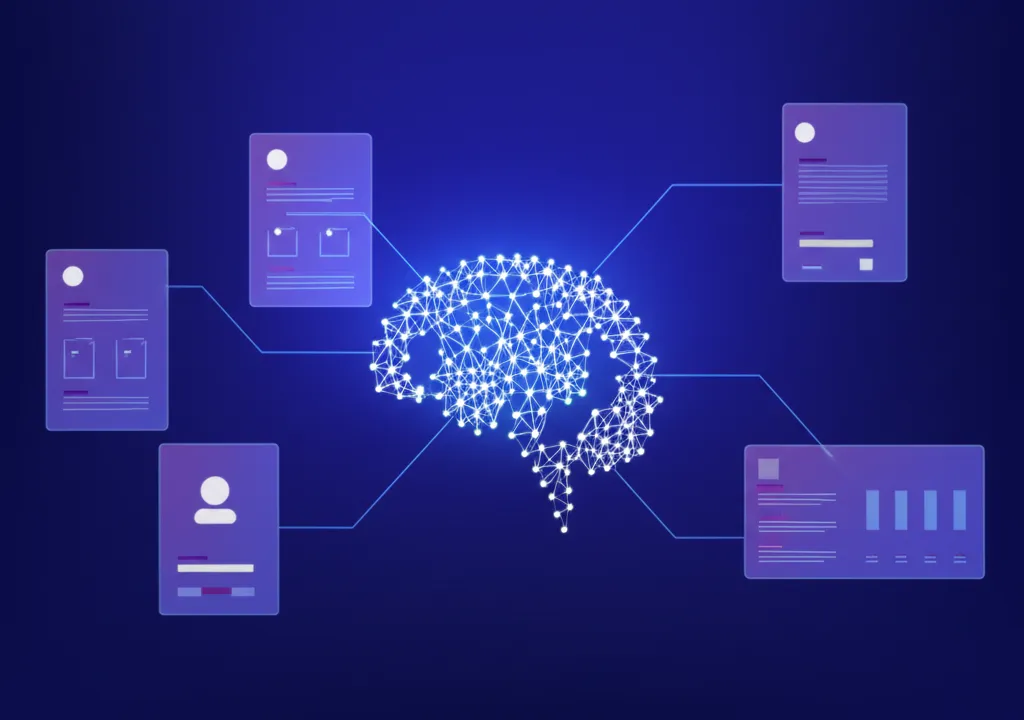 Абстрактная инфографика, демонстрирующая как работает ии-персонализация: автоматическая настройка ux на сайте.