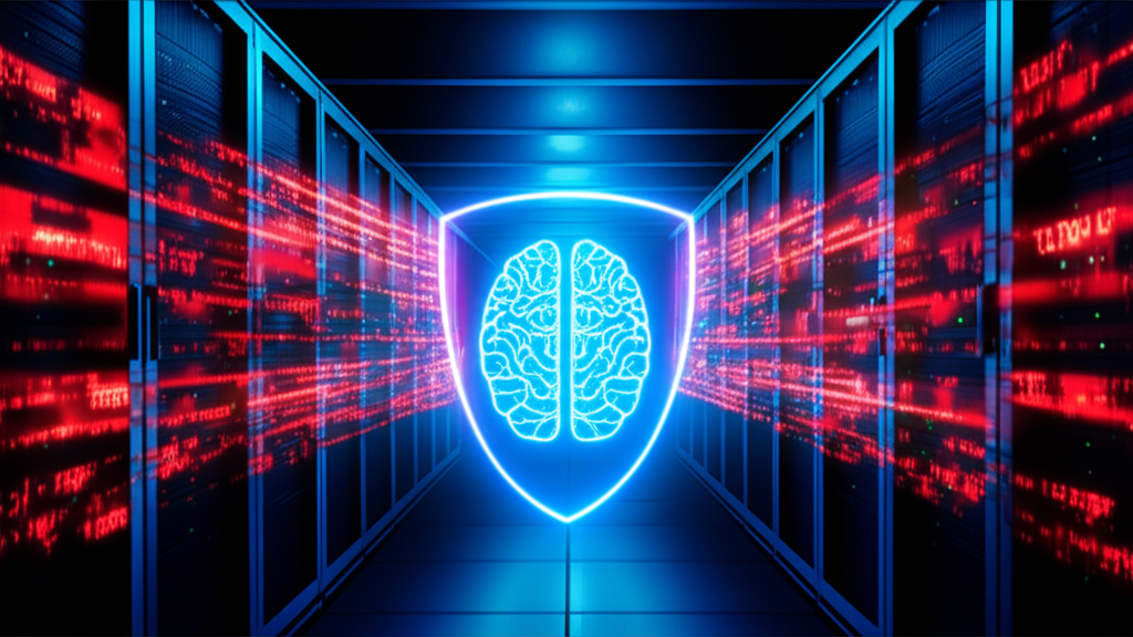 Визуализация работы ИИ в кибербезопасности: умное обнаружение угроз с помощью защитной нейросети.