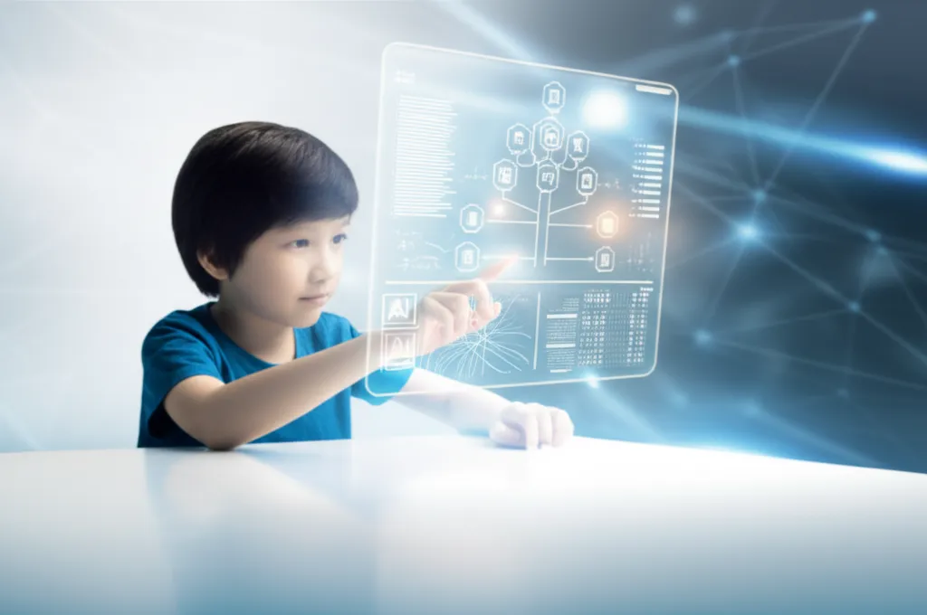 Студент взаимодействует с голограммой, что иллюстрирует ии в образовании: переосмысление обучения через новые технологии.