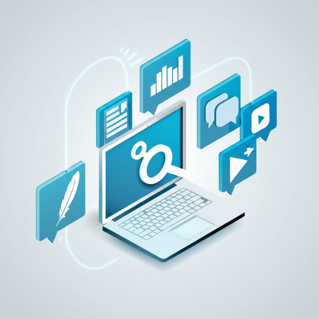 Цифровой интерфейс, на котором представлены современные инструменты контент-маркетинга для планирования и аналитики.