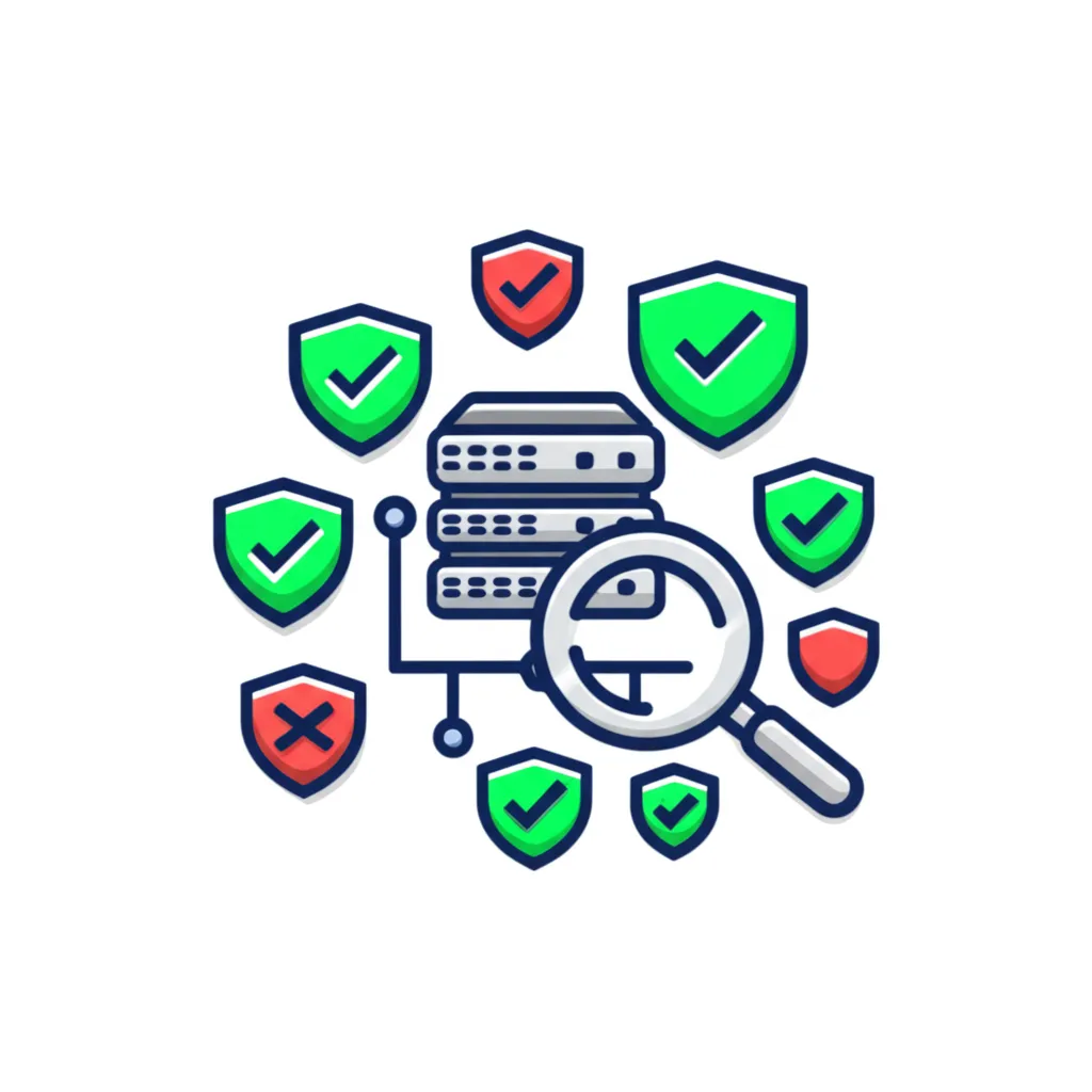 Инструменты проверки DNSBL доменов на схематичном изображении сервера и щитов безопасности