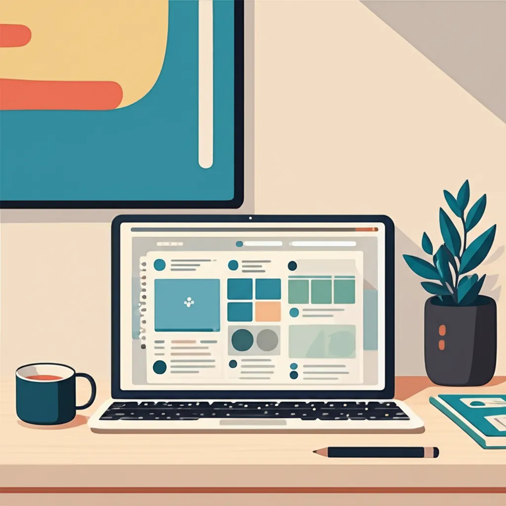 Современные инструменты удаленной работы, отображенные на экране ноутбука в организованном рабочем пространстве.