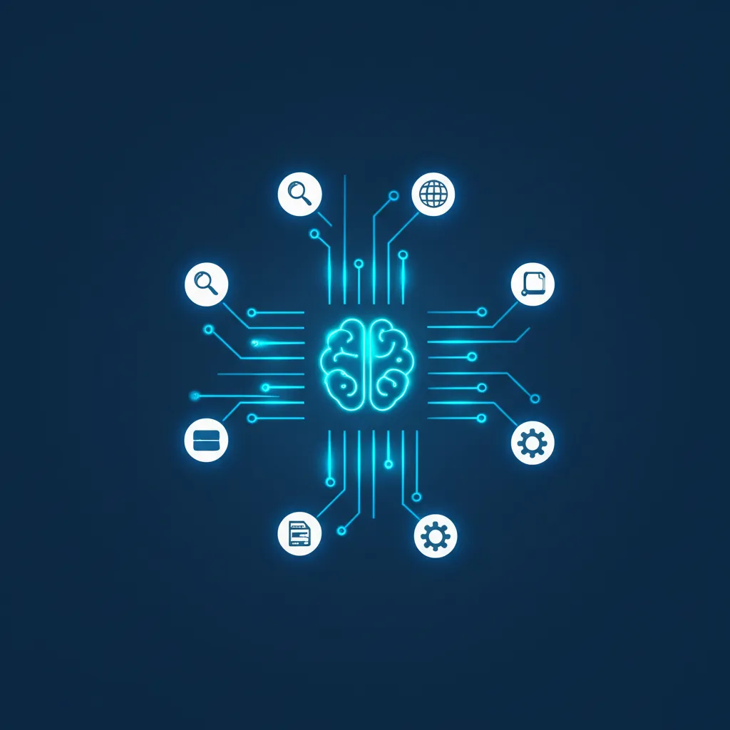 Схематическое изображение, иллюстрирующее использование LangChain для веб-поиска с помощью нейронной сети и потоков данных.