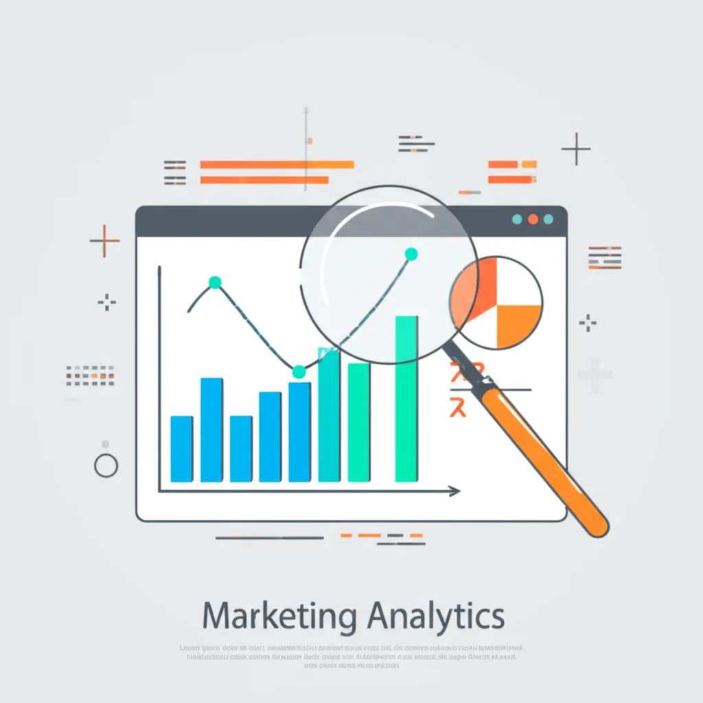 Инфографика, иллюстрирующая измерение рентабельности маркетинга с помощью графиков и аналитических данных.