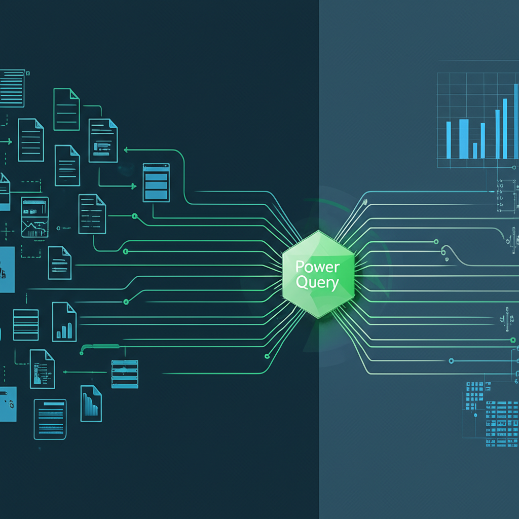 Инфографика, демонстрирующая как использовать Power Queries в Excel для преобразования необработанных данных в структурированные отчеты.