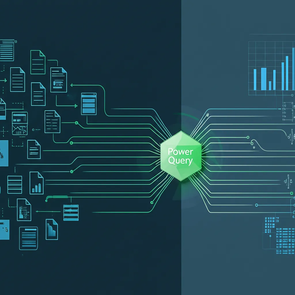 Инфографика, демонстрирующая как использовать Power Queries в Excel для преобразования необработанных данных в структурированные отчеты.