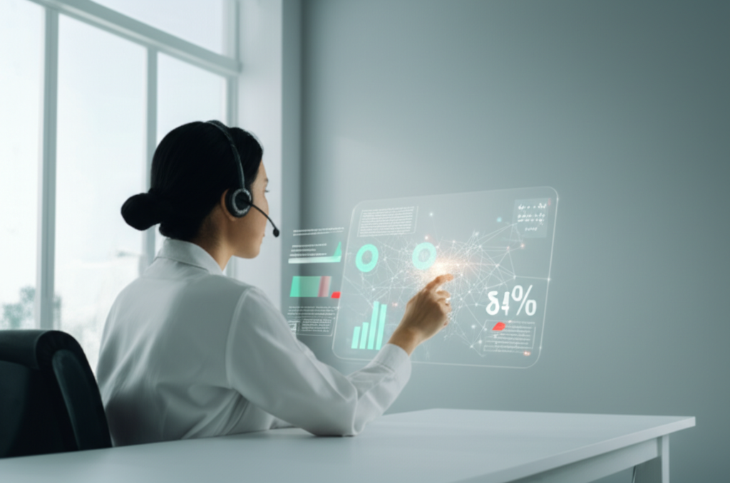 Специалист анализирует данные, которые показывают, как ии улучшает коммуникацию с клиентами на основе предиктивной аналитики.