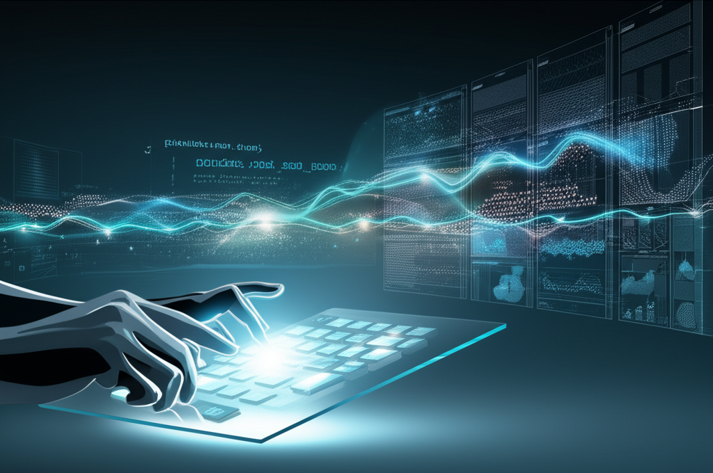 Специалист по аналитике использует компьютер, чтобы открыть датасет для последующей визуализации.