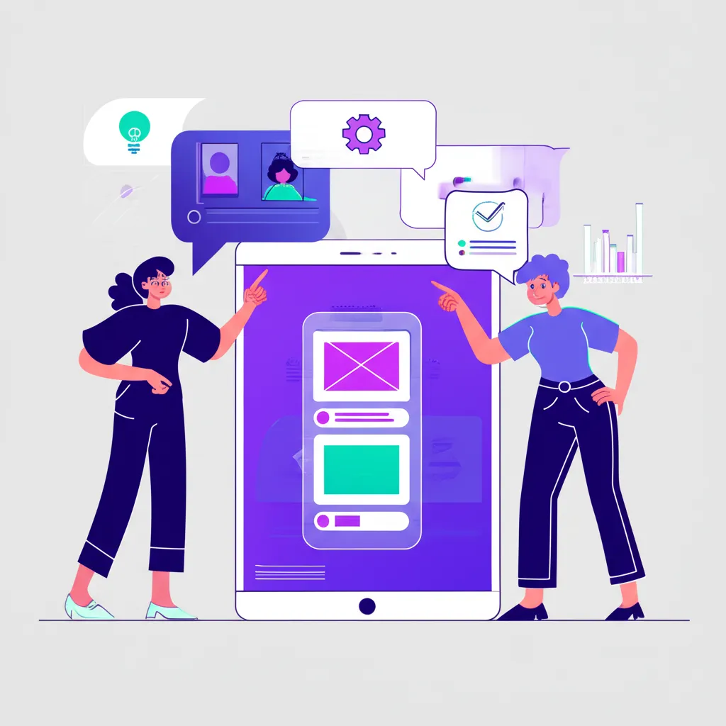 Группа людей обсуждает интерфейс, решая, как найти пользователей бета-версии для стартапа.