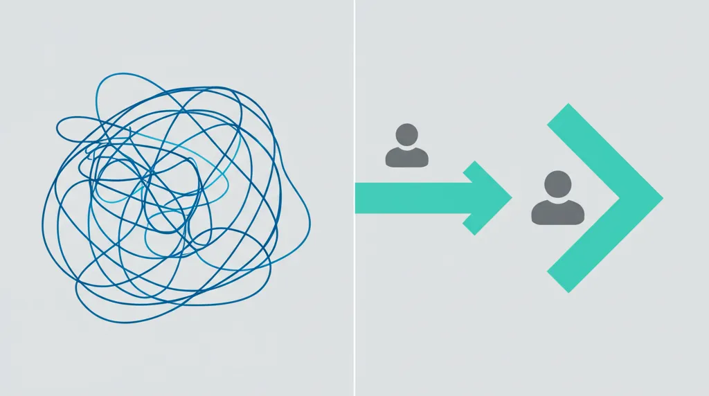 Инфографика, иллюстрирующая, как обращаться к клиенту кратко и четко, сравнивая запутанное и ясное сообщение.
