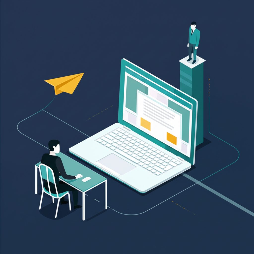 Стратегическая схема, как обратиться к влиятельным людям, где сообщение-самолетик находит путь через лабиринт к цели.