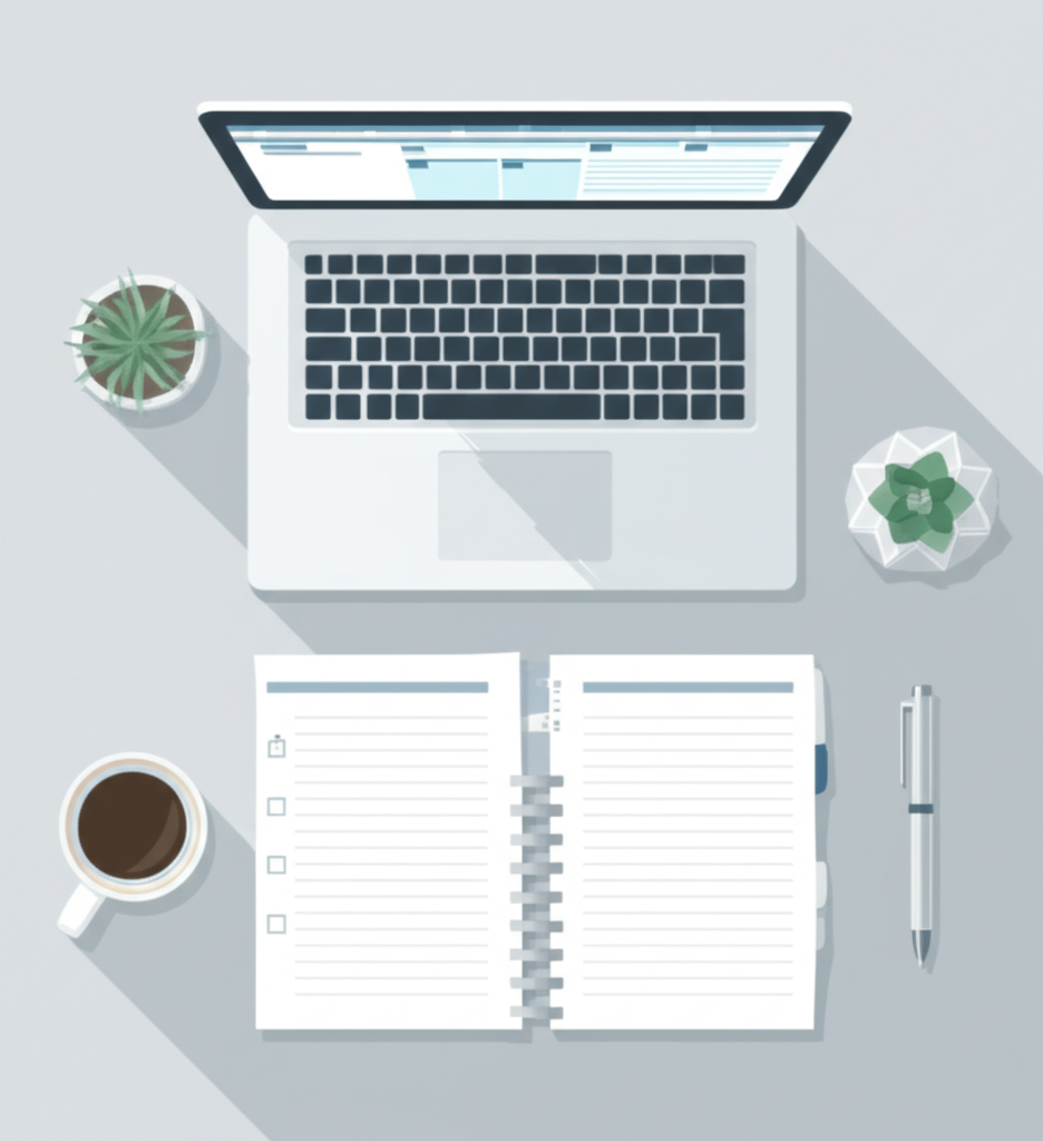 Современное рабочее место, которое показывает, как организовать свою деятельность для максимальной эффективности.