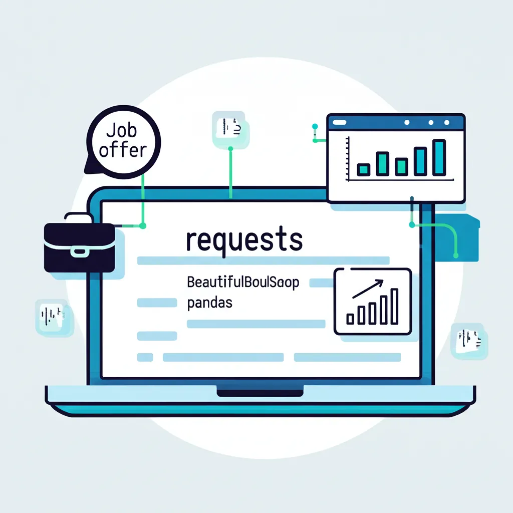 Иллюстрация, которая показывает, как парсить вакансии с python с помощью кода и библиотек