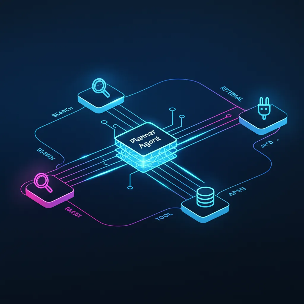 Схематическое изображение того, как построить agentic rag: автономный AI-агент взаимодействует с базой знаний и инструментами.