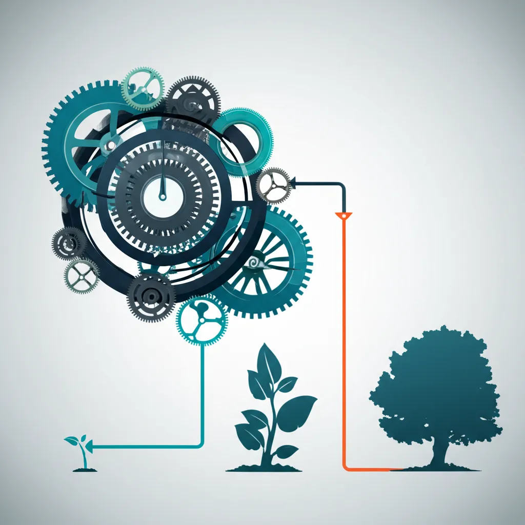 Инфографика, иллюстрирующая, как правильно относиться к бизнесу как к системе на разных этапах его развития