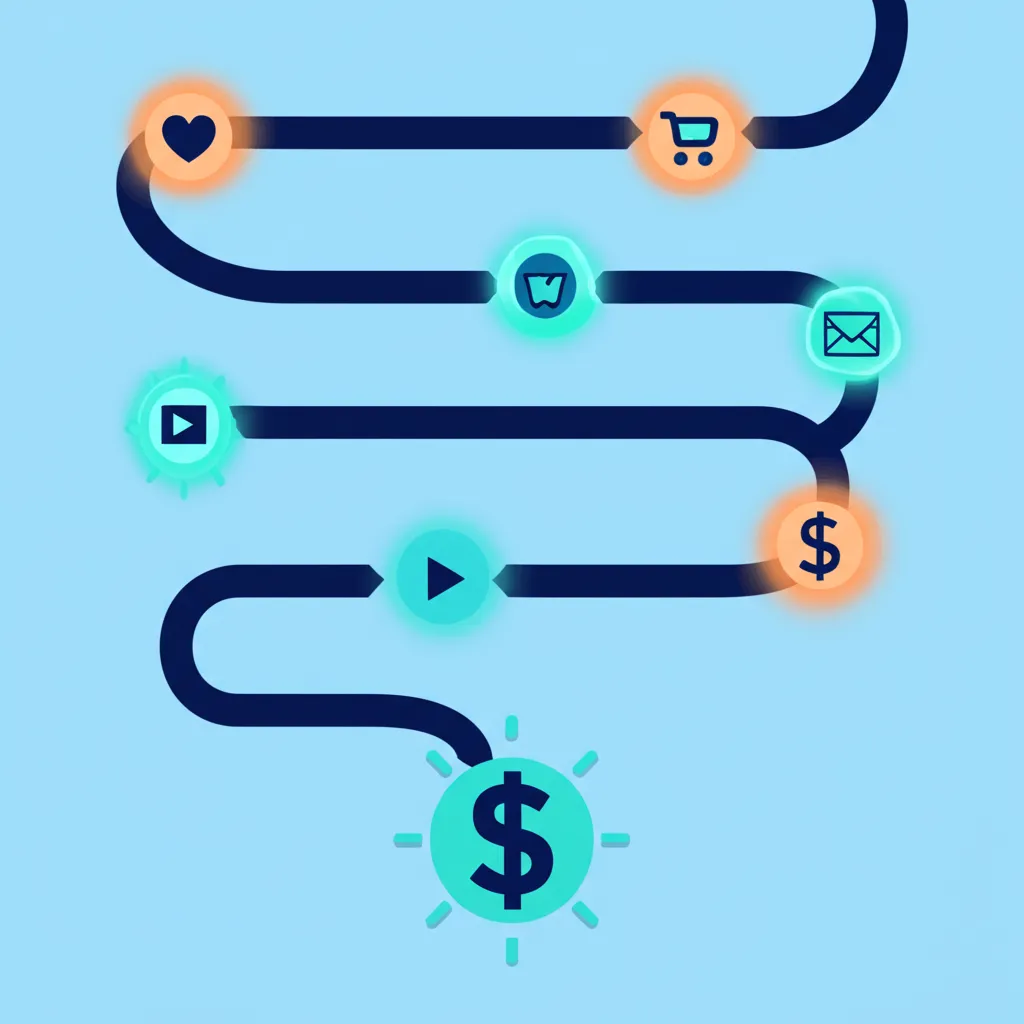 Схематичное изображение воронки, которое иллюстрирует, как превратить трафик в продажи микроконверсии, ведя пользователя через малые шаги к покупке.