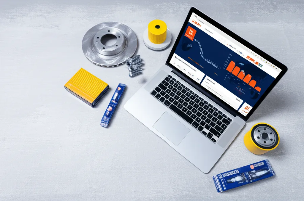 Подробное руководство о том, как продавать запчасти на Озон, с изображением рабочего стола, ноутбука и автодеталей.