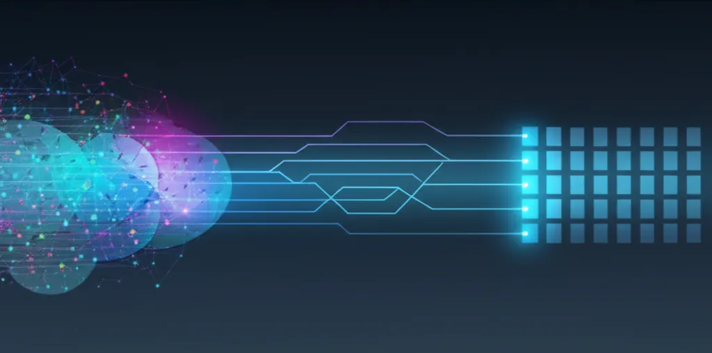 Абстрактная визуализация, демонстрирующая как распарсить данные из хаотичного потока в упорядоченную структуру.