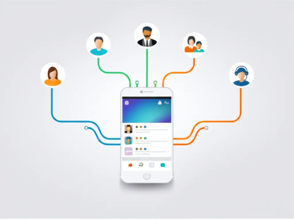 Инфографика, иллюстрирующая, как социальные сети привлекают клиентов через контент и взаимодействие.