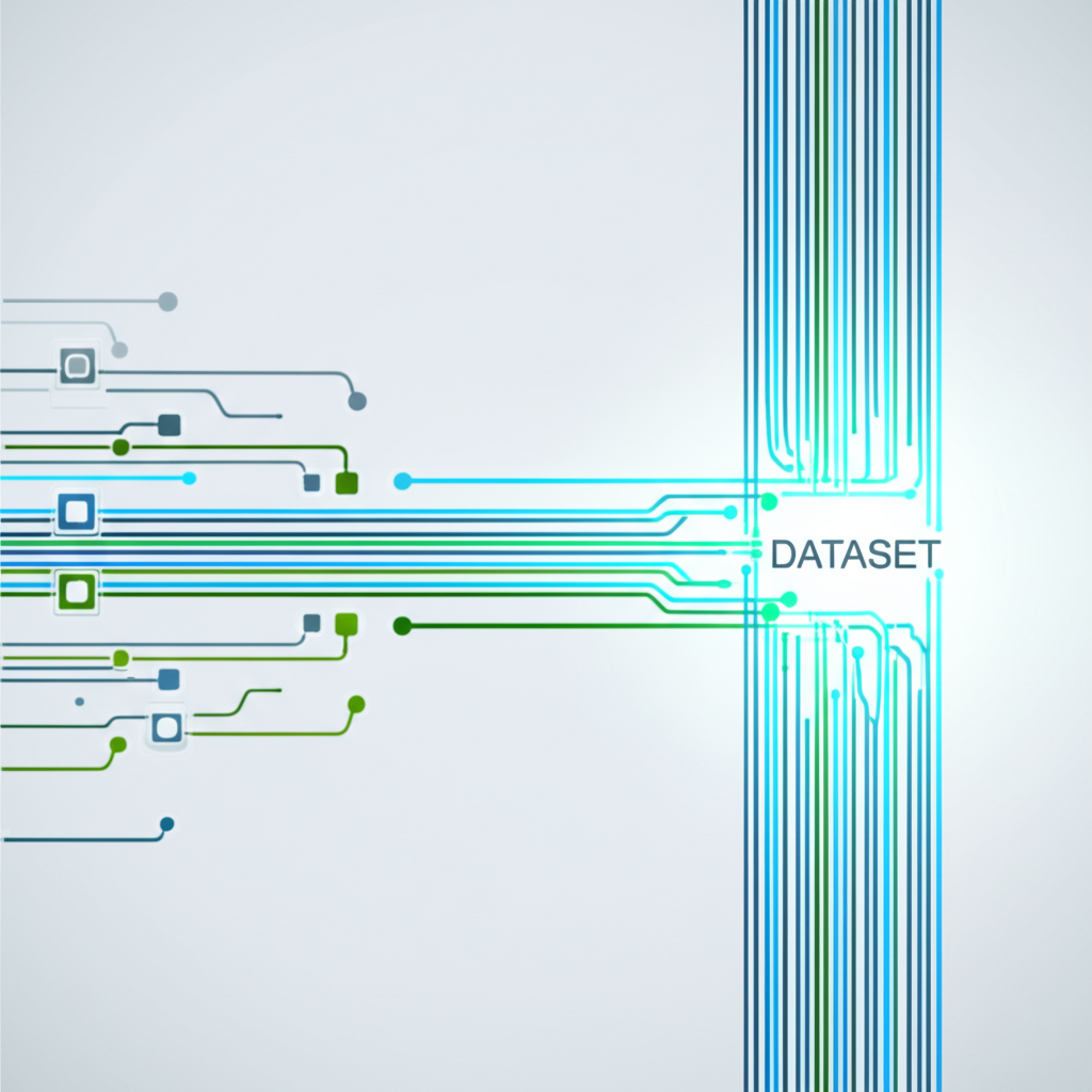 Иллюстрация процесса, которая показывает, как создать датасет с нуля, от сбора до структурирования.