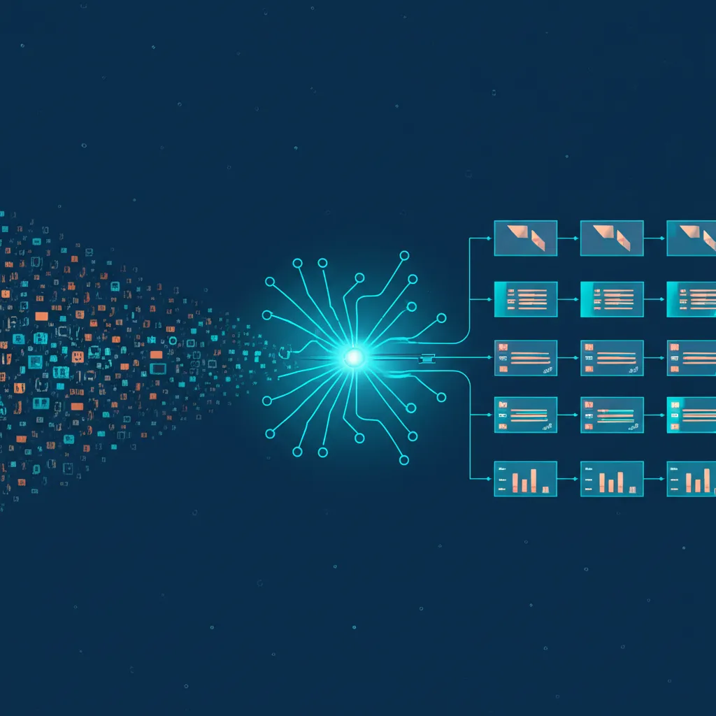 Схематичное изображение, которое показывает, как создать обучающий датасет: от хаотичных данных к структурированному набору для AI.