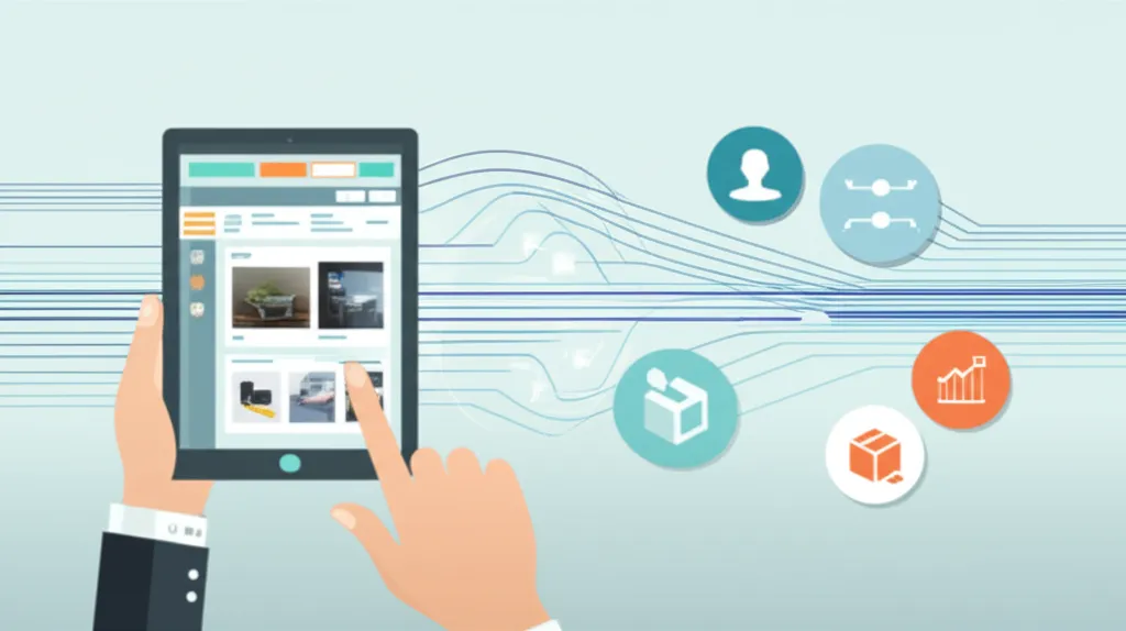 Специалист использует планшет, чтобы создать прайс лист приложение для автоматизации работы с каталогом товаров.