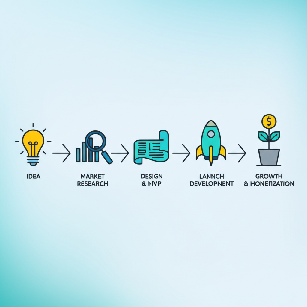 Подробная инфографика, показывающая, как создать SaaS продукт поэтапно
