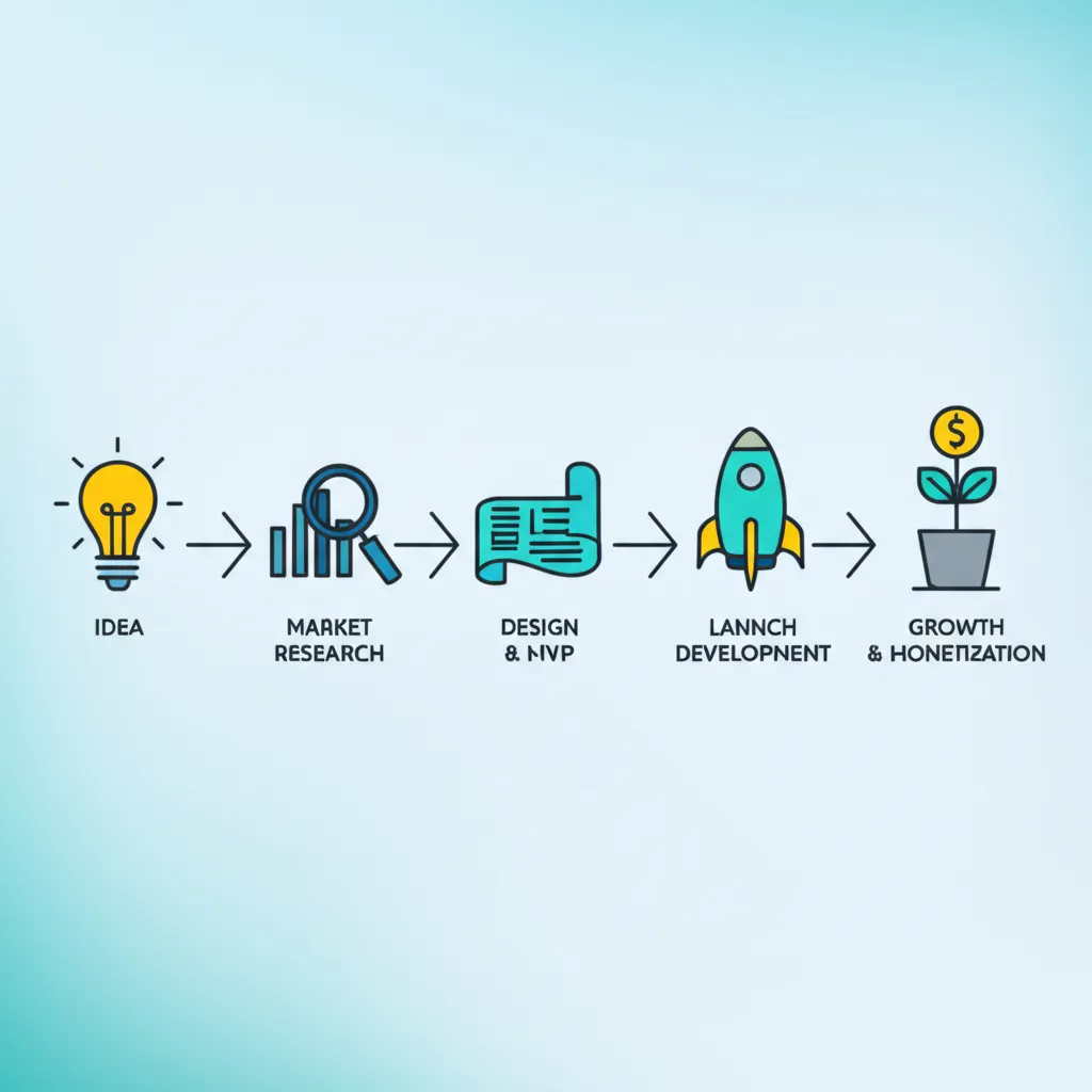 Подробная инфографика, показывающая, как создать SaaS продукт поэтапно
