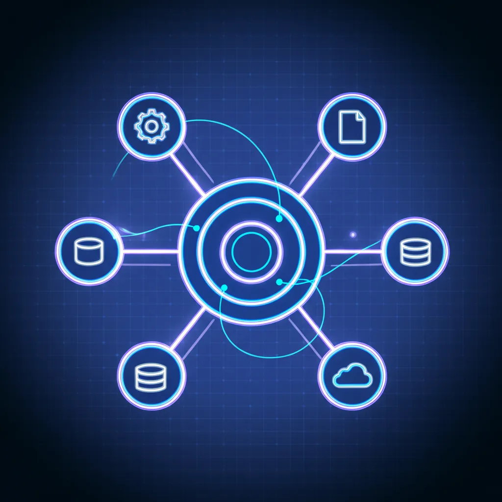 Иллюстрация того, как современный веб-портал объединяет приложения, базы и сервисы через централизованный интерфейс.