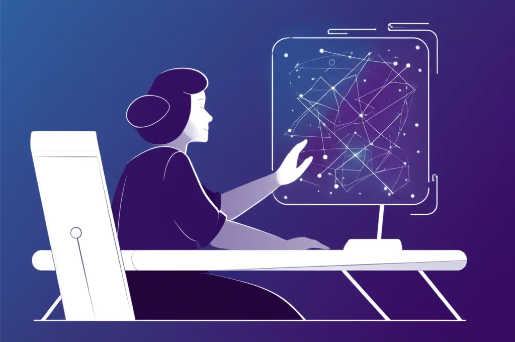 Специалист за рабочим столом решает, как выбрать ии-инструменты llm для продуктивности, анализируя данные на экране.