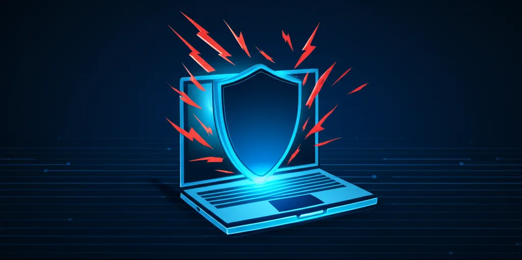 Схематичное изображение, иллюстрирующее лучшее программное обеспечение для обеспечения безопасности компьютеров в виде защитного щита.