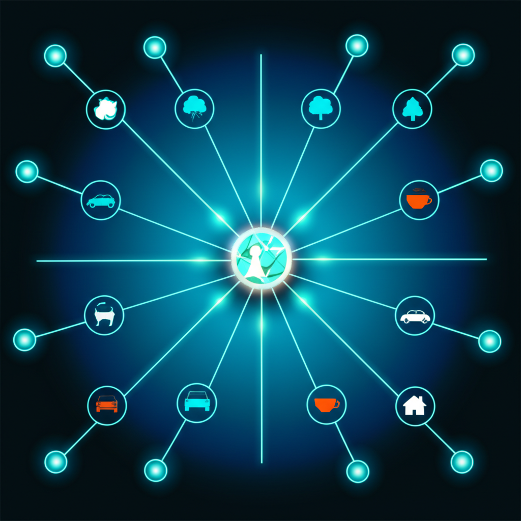 Стилизованный коллаж из иконок, символизирующий датасеты для классификации изображений