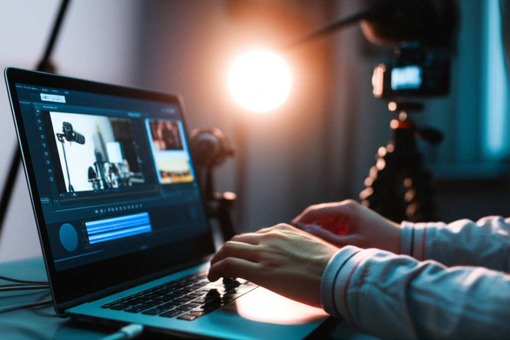 Современное рабочее место блогера, который показывает, как запустить канал на YouTube