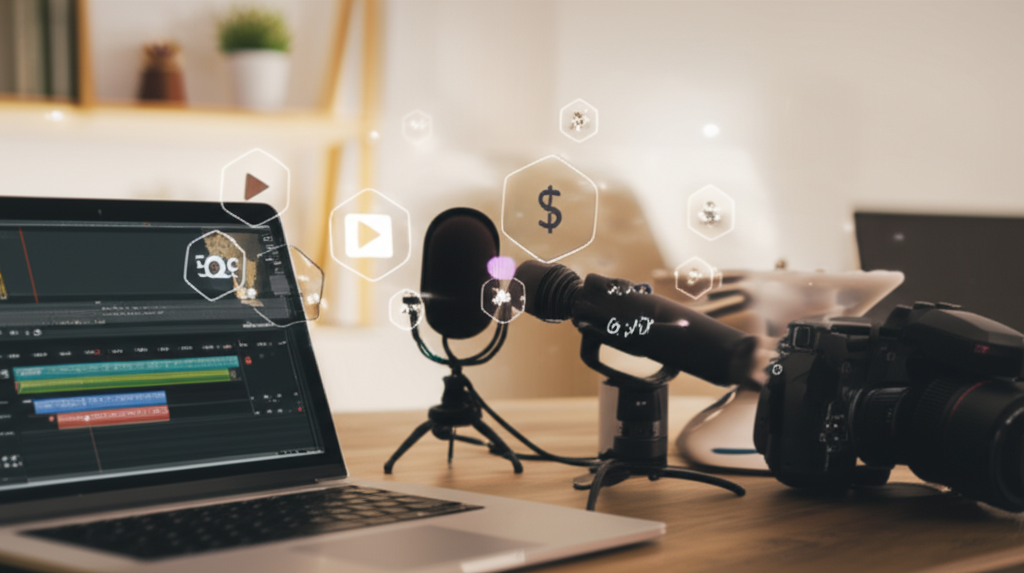 Современная студия блогера, иллюстрирующая, как заработать с помощью видео в интернете
