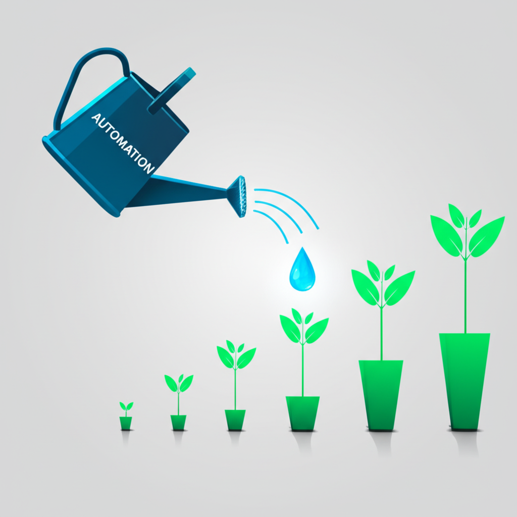 Схематичное изображение, которое объясняет, капельный маркетинг, что это, через метафору постепенного полива клиента.