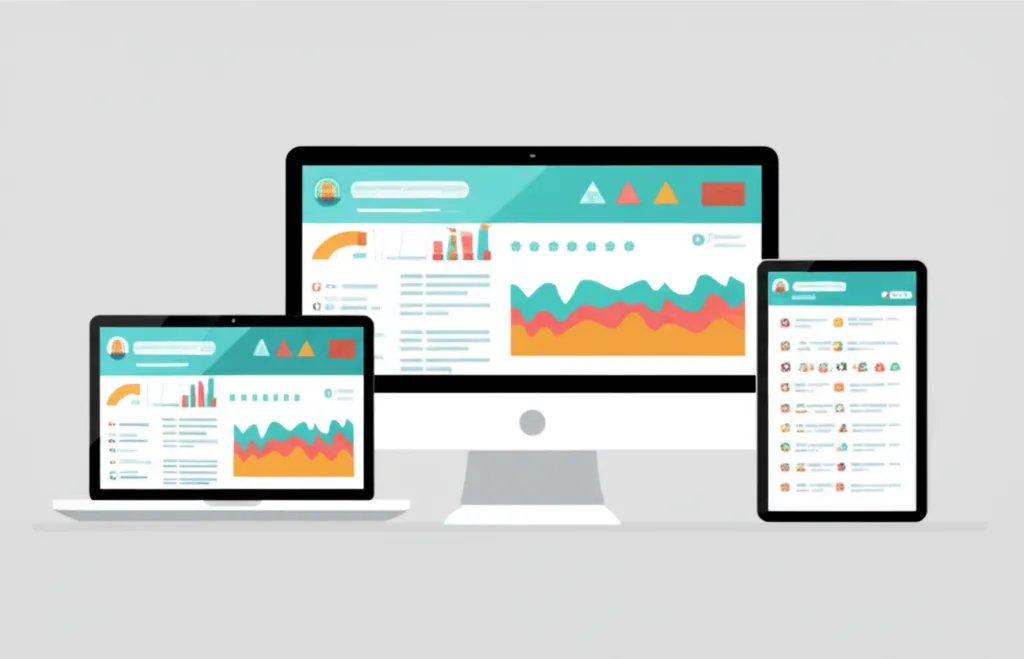 Специалист анализирует данные, используя цифровые инструменты маркетинговых исследований на нескольких экранах.