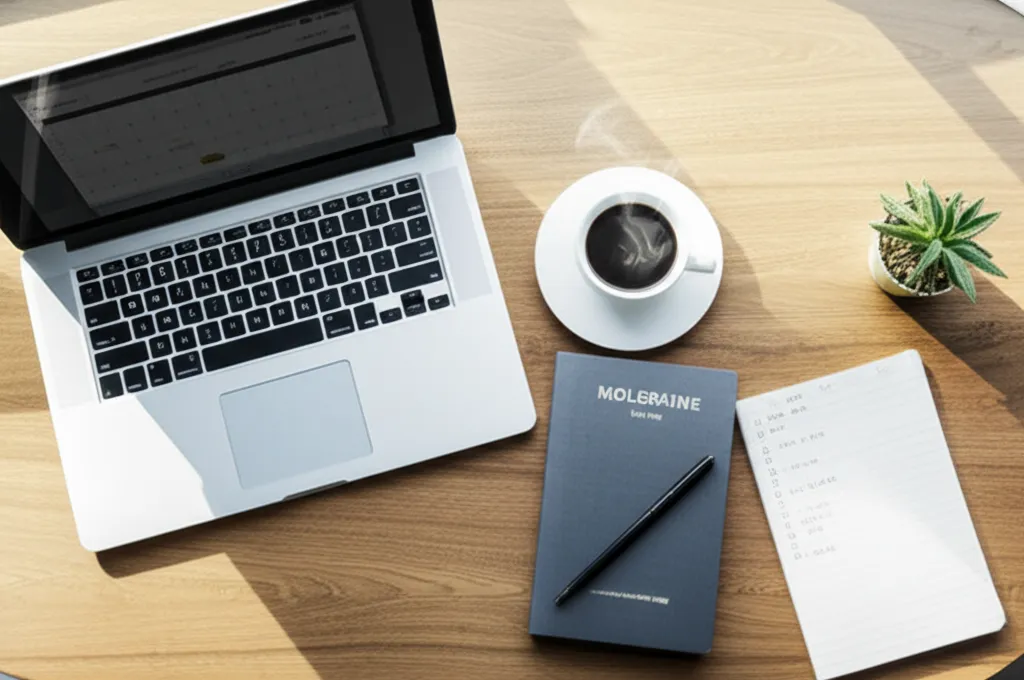 Современный рабочий стол, где применяются принципы тайм менеджмента для организации задач.