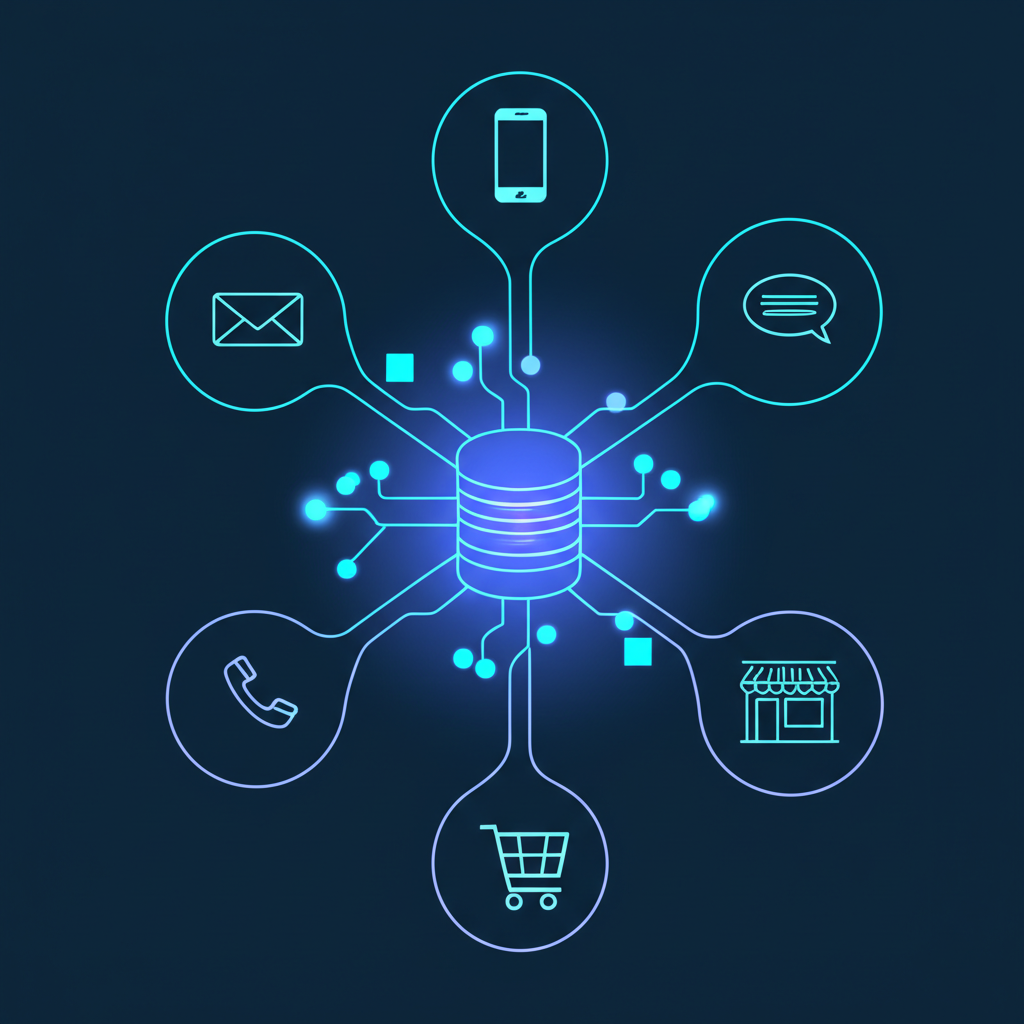 Инфографика, которую создают компании по разработке crm: отслеживание всех точек контакта для сбора данных в единую систему.