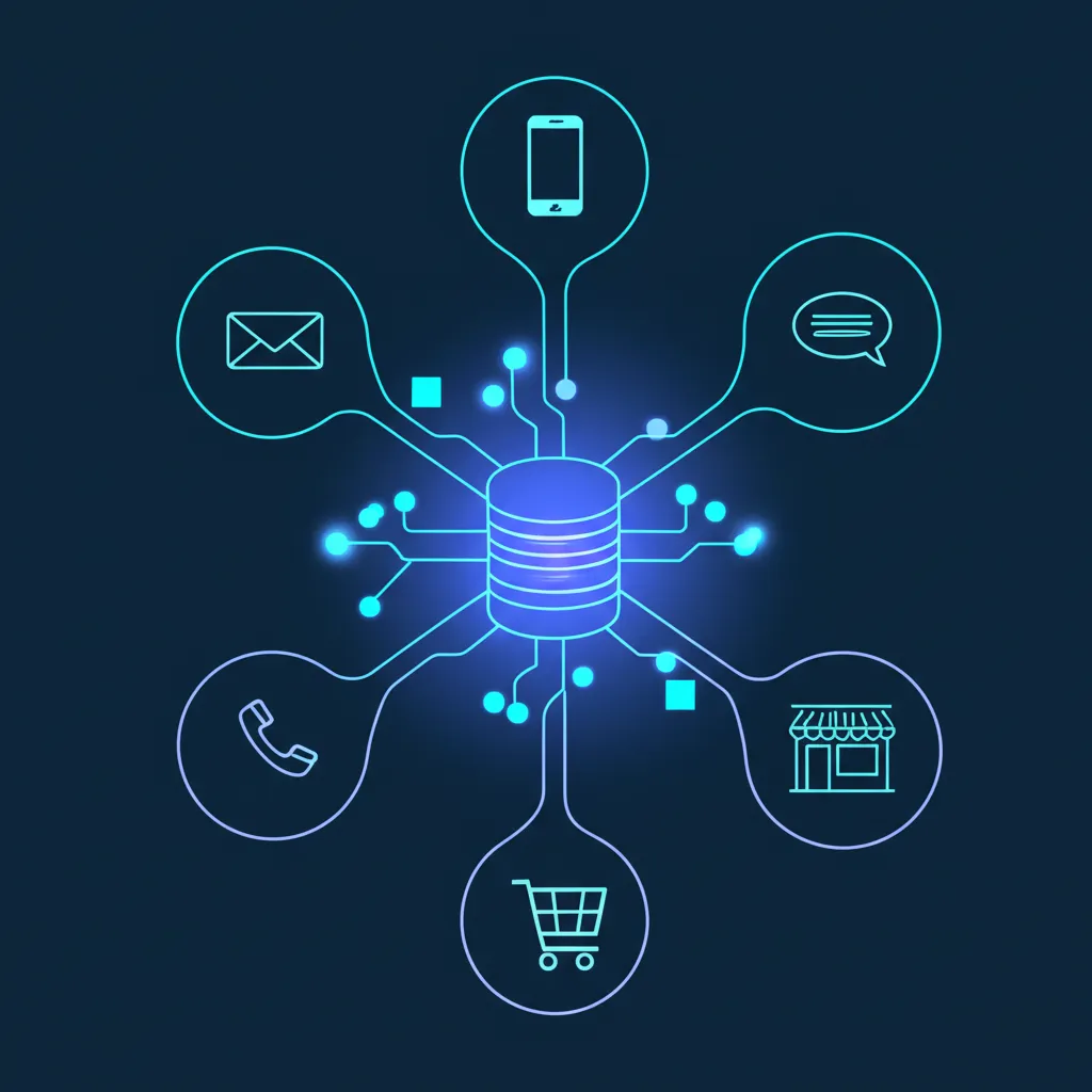 Инфографика, которую создают компании по разработке crm: отслеживание всех точек контакта для сбора данных в единую систему.