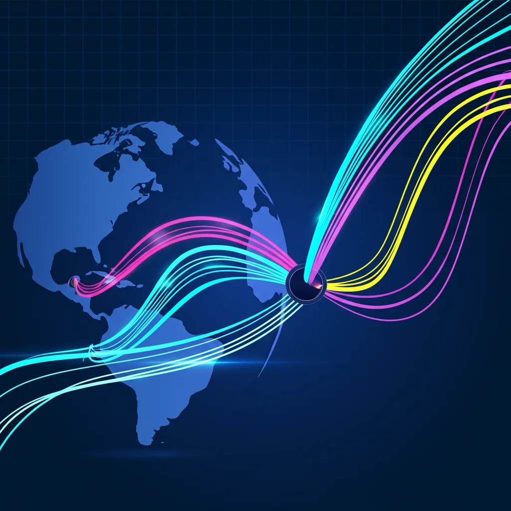 Конкурентные прокси-провайдеры (Bright Data, SmartProxy, Octoparse, Oxylabs и др.) на схеме глобальной сети.