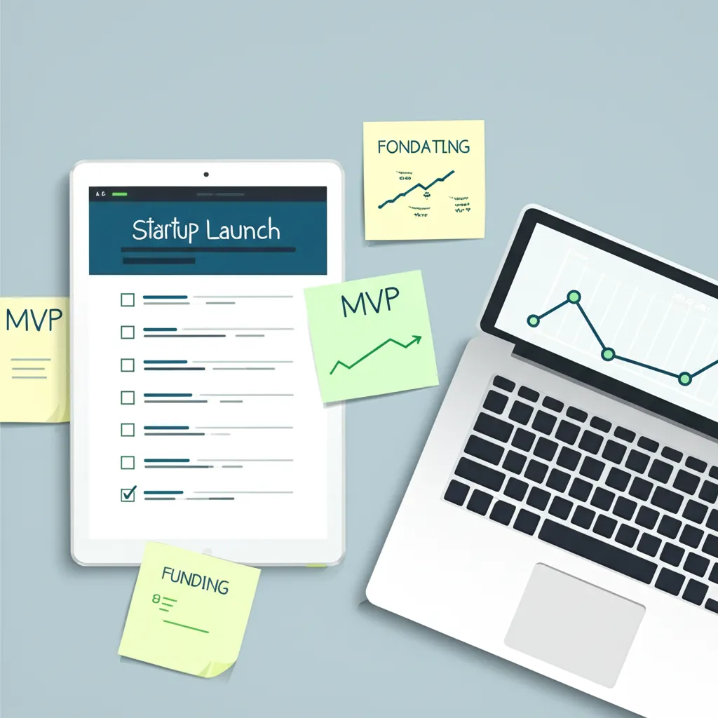 Контрольный список запуск стартапа на экране планшета на рабочем столе