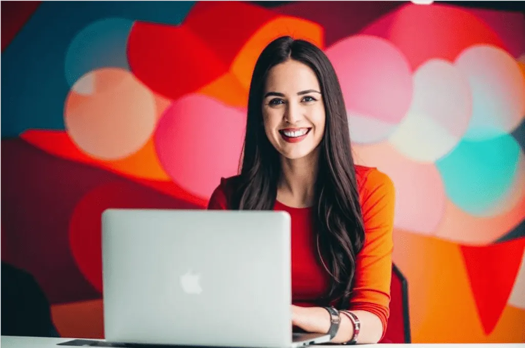 Красивая брюнетка анализирует рекламные кампании: интернет реклама для роста e-commerce.