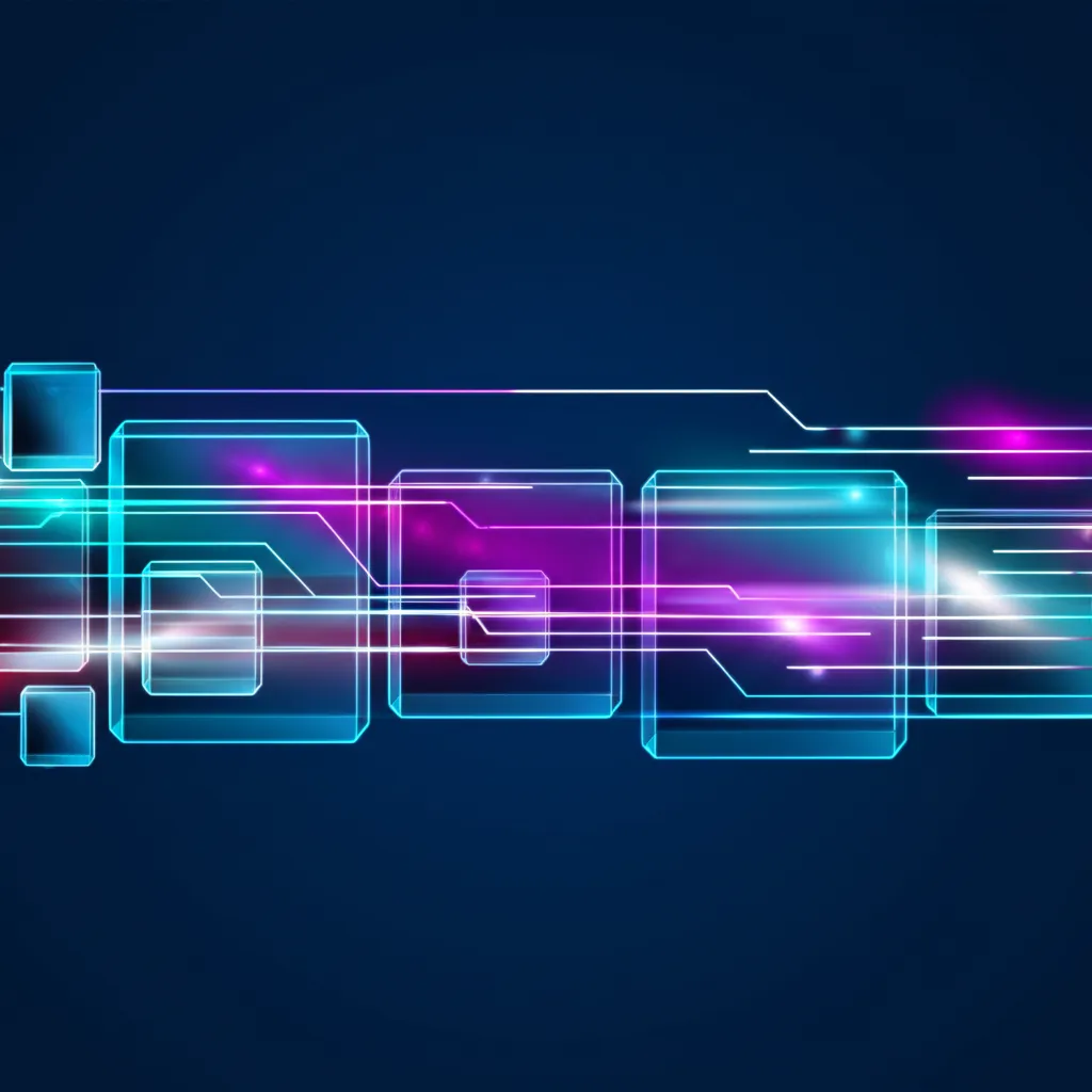 Абстрактная визуализация, которую создают лидеры среди компаний по построению конвейеров данных, для демонстрации потоков информации.