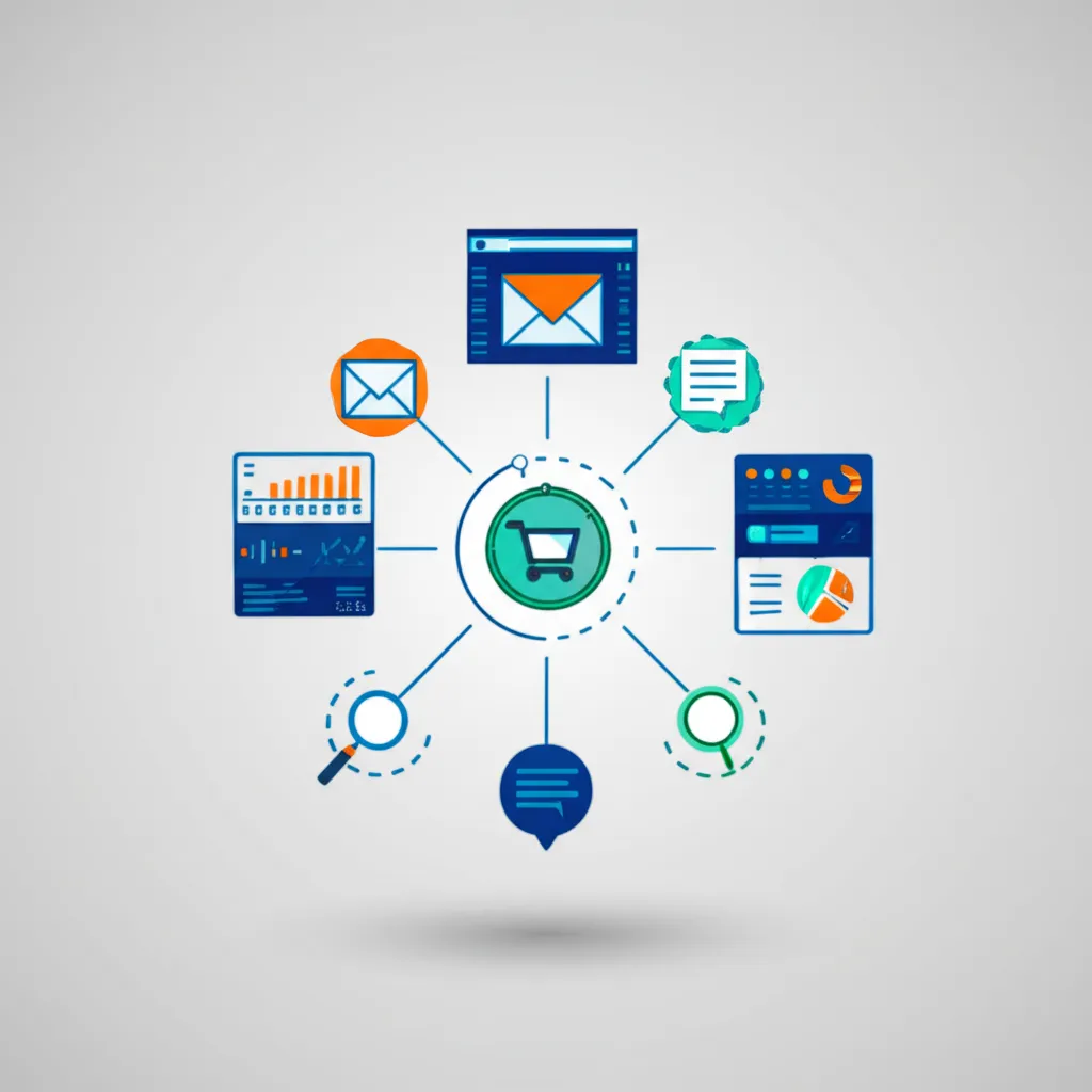 Инфографика, иллюстрирующая лучшее программное обеспечение для автоматизации маркетинга с иконками разных каналов.