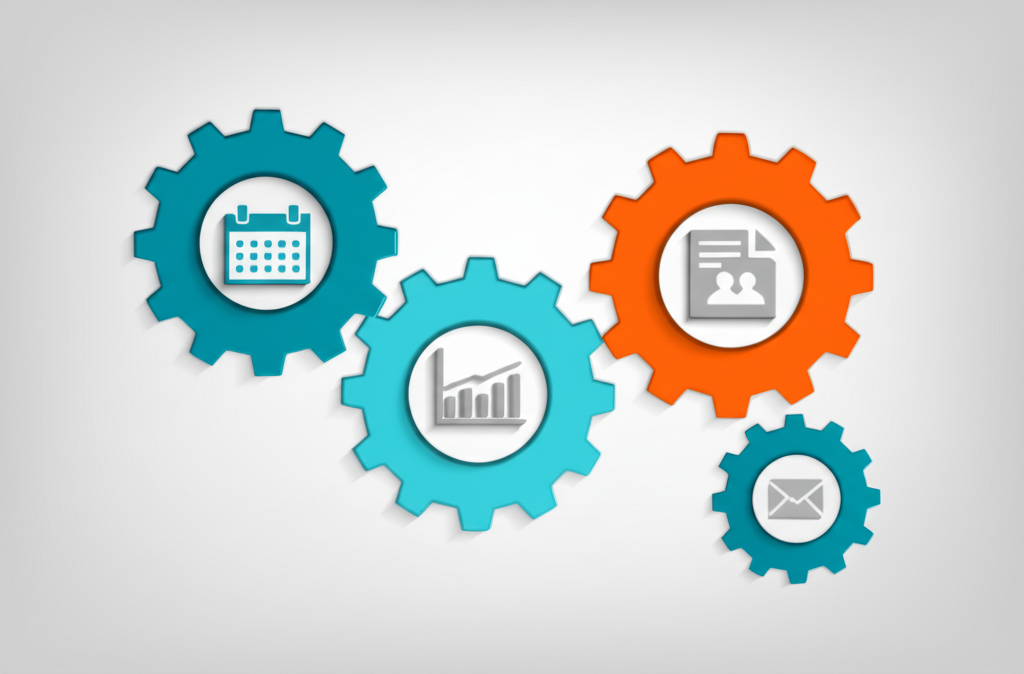 Инфографика, иллюстрирующая лучшее программное обеспечение для управления рабочими процессами в виде слаженного механизма.