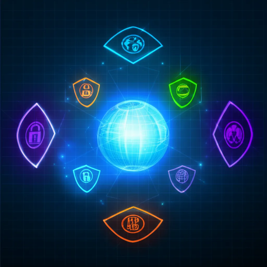 Схематичное изображение, иллюстрирующее лучшие альтернативы Cloudflare в виде защитных щитов вокруг планеты.